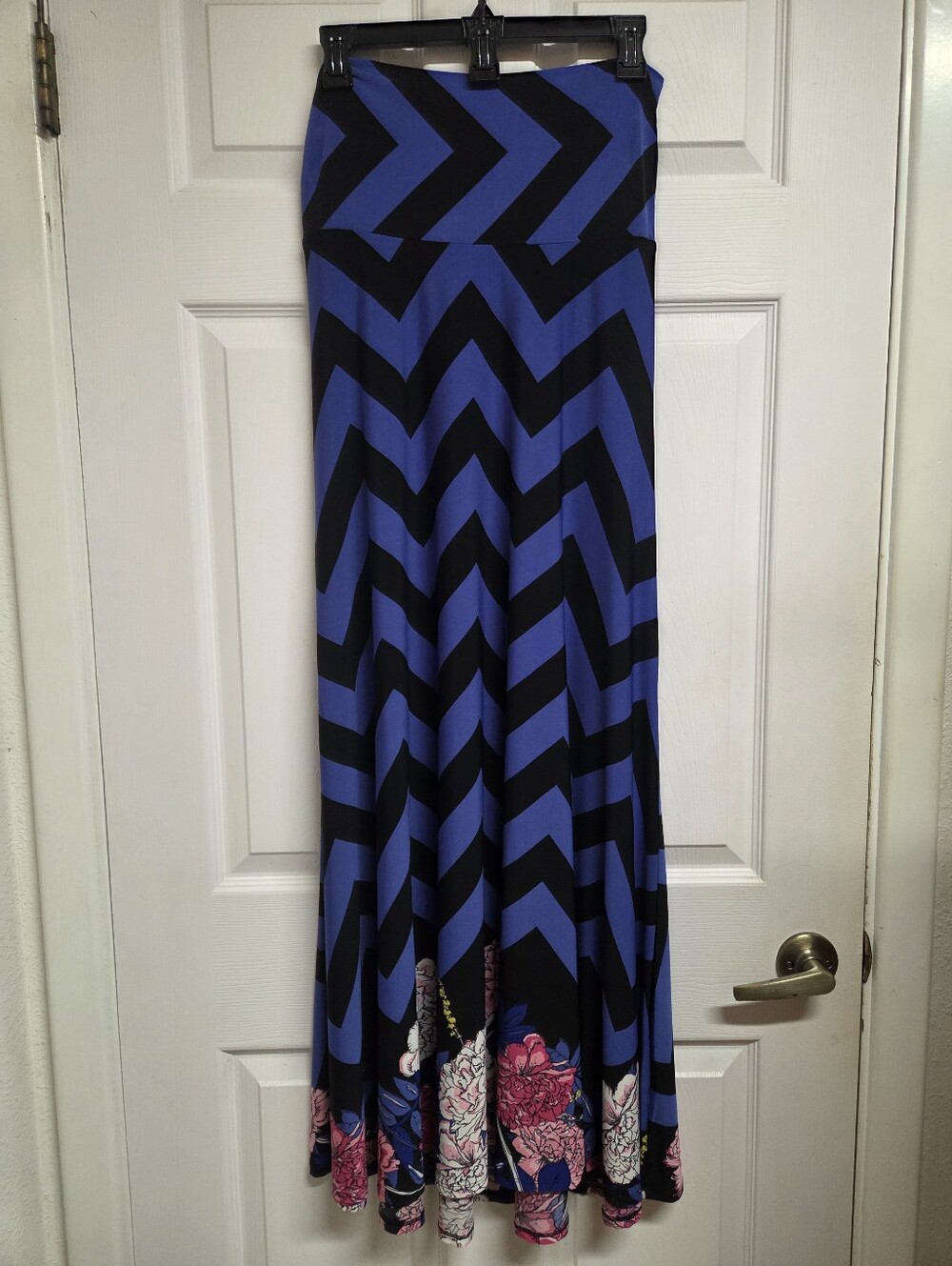 LulaRoe Chevron Maxi Skirt with Floral Hem